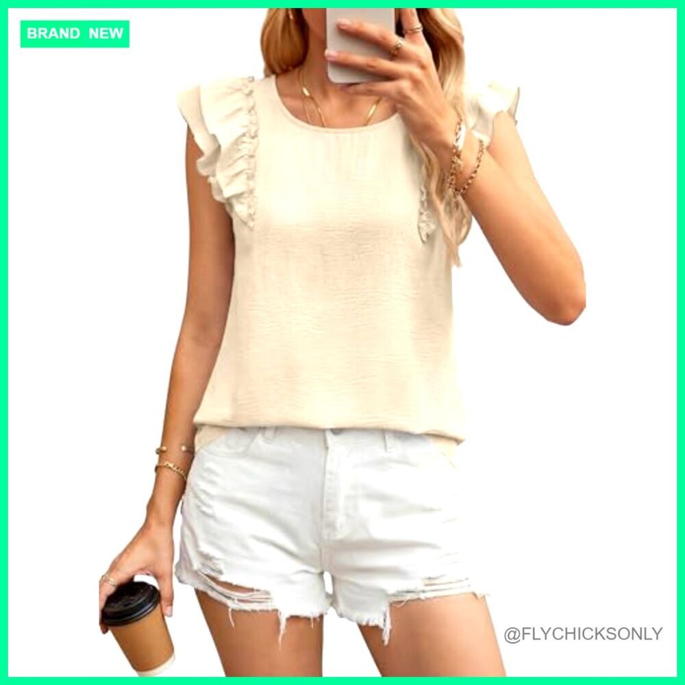 Ruffle Sleeve Bow Back Blouse, Lightweight Polyester, Loose Fit Summer Top - Picture 7 of 7